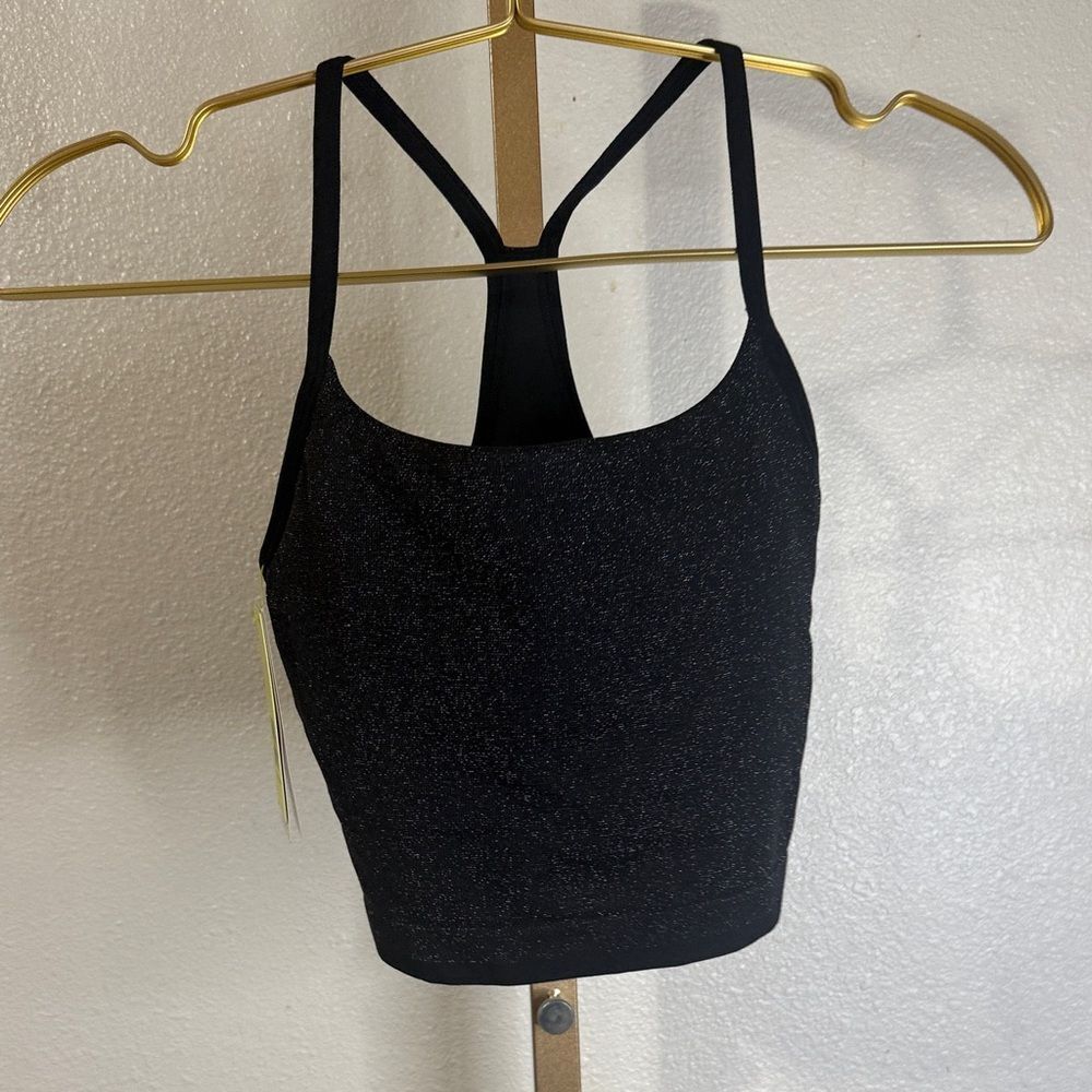 All in Motion Black Glitter long line bra Top